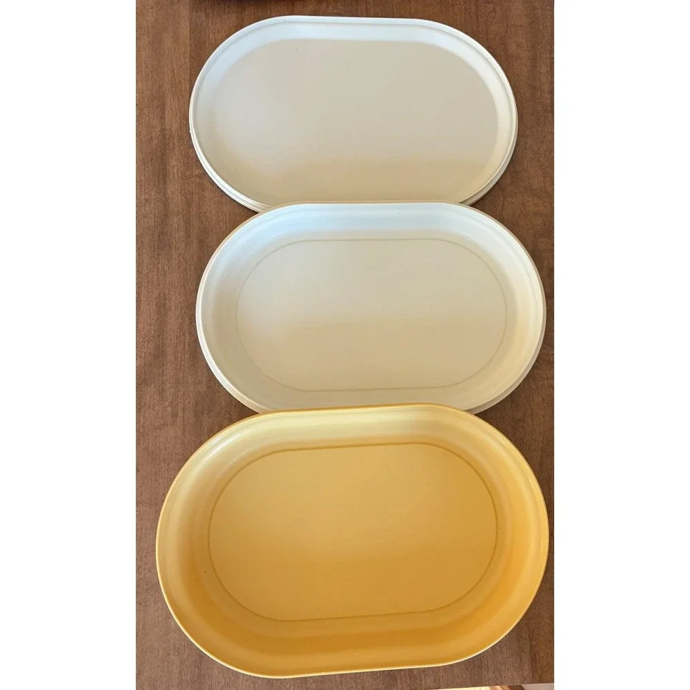 Vintage Tupperware 3 Pc Oval Server‎ Harvest Gold Hot Cold